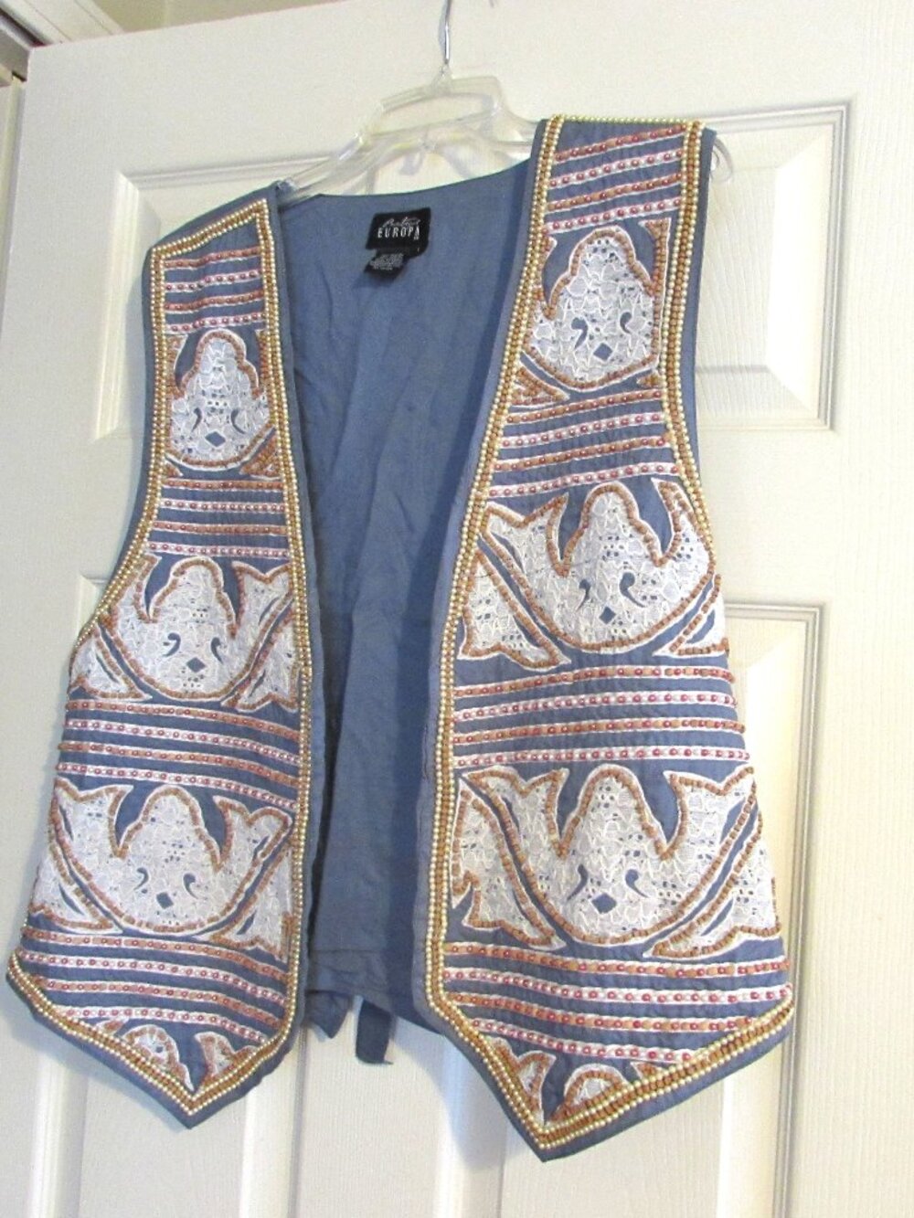 BOUTIQUE EUROPA Embellished Beaded Blue Vest Western Dressy Size L